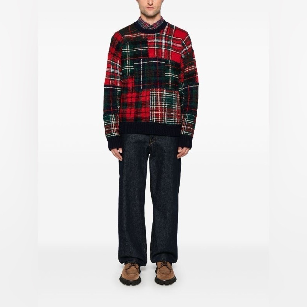 Old school clothing vintage plaid hand knit grandpa sweater jumper cotton Cosby